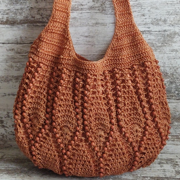 Handbags - ⚁Apricot 🧡 Beaded Crochet Hobo Bag